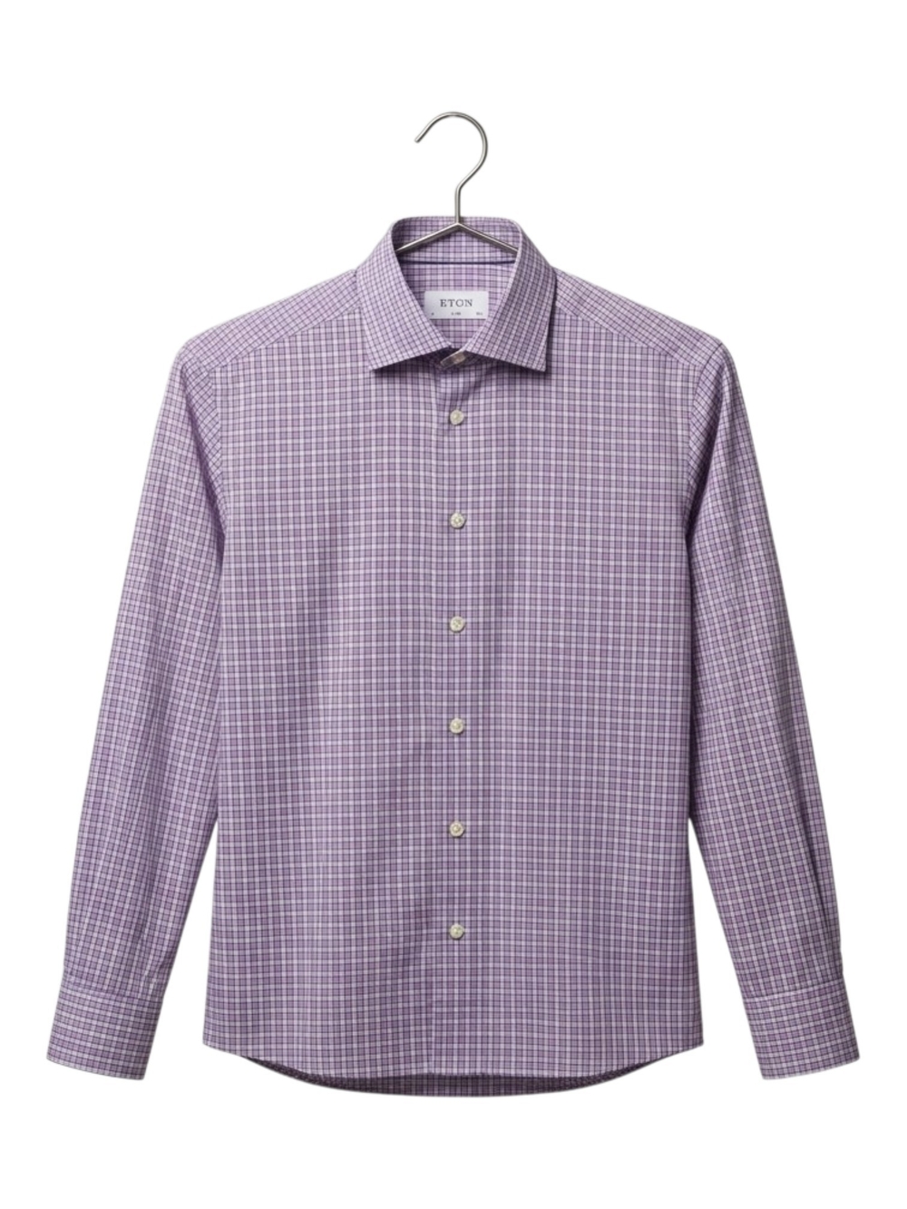 15.5 Eton Slim Fine Twill 100% Cotton Lavender Purple Check Dress Shirt